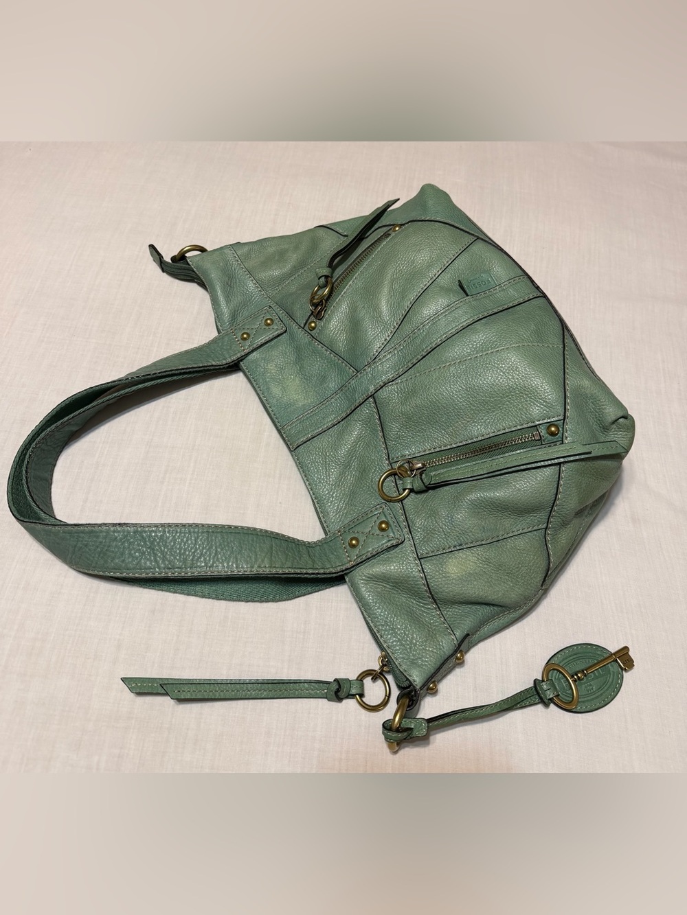 Fossil Vintage Sage Green Pebbled Leather Shoulder Bag